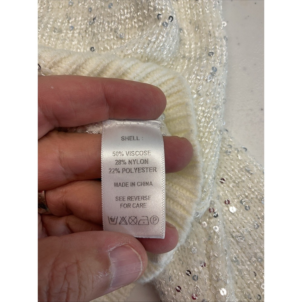 OLIVIA RUBIN Cream Mika Oversize Cardigan Sequin Rhinestone Size M *Flaw* - Picture 11 of 15